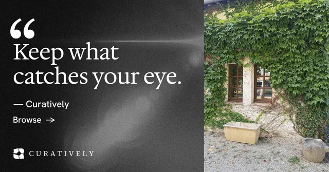 Social ad for Curatively: "Save it from anywhere." Minimal luxury style, quote layout, dark palette in grey, black.