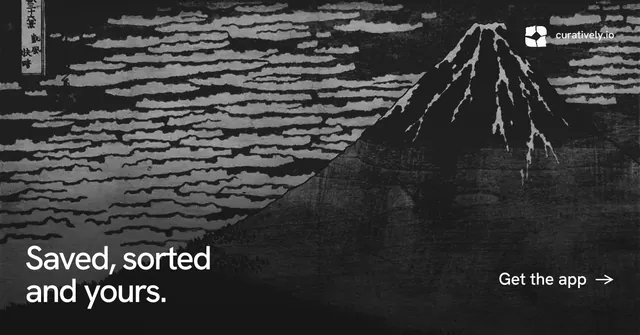 Social ad for Curatively: "Saved, sorted and yours." Swiss style, image led layout, dark palette in grey, black.