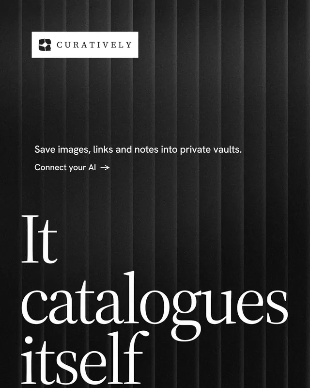 Instagram portrait post for Curatively: "Keep what catches your eye." Minimal luxury style, oversized layout, dark palette in black, grey.