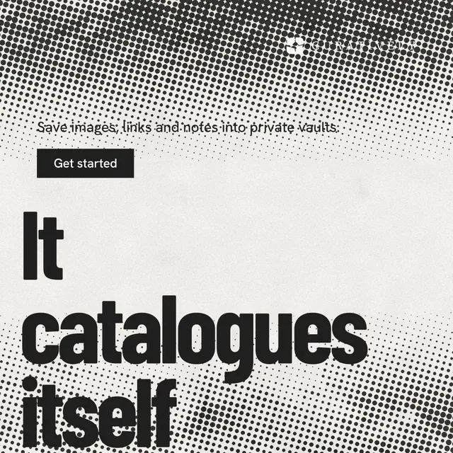 Instagram post for Curatively: "Find it by colour." Retro print style, oversized layout, light palette in grey, white.