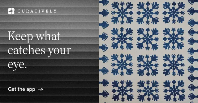 Social ad for Curatively: "Keep what catches your eye." Minimal luxury style, bottom layout, dark palette in grey, black.