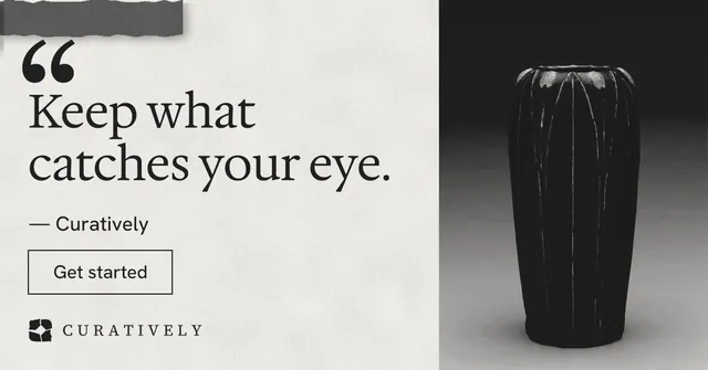 Social ad for Curatively: "All of it, in one grid." Editorial style, quote layout, light palette in black, white, grey.