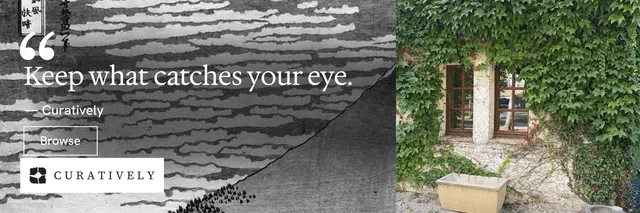X header for Curatively: "Then build from it." Editorial style, quote layout, light palette in grey, black, white.