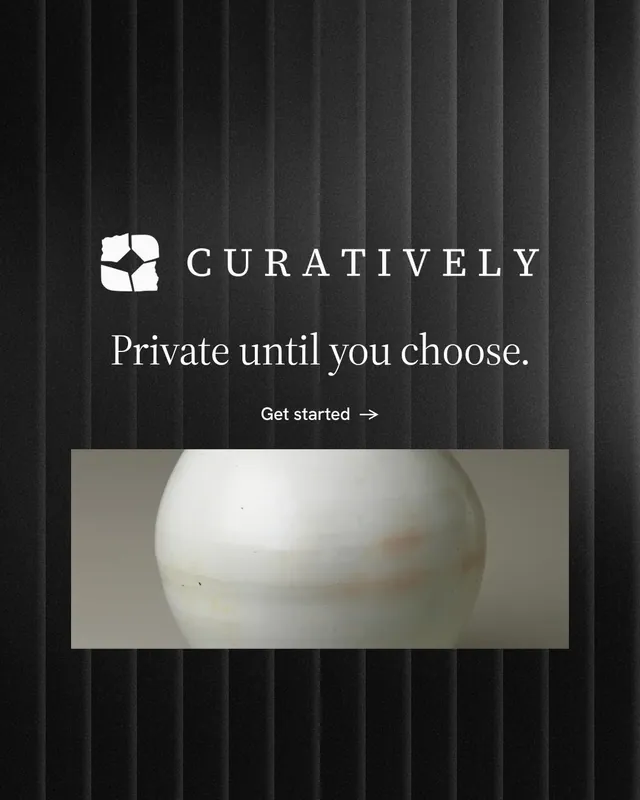 Instagram portrait post for Curatively: "Private until you choose." Minimal luxury style, logo hero layout, dark palette in black, grey.