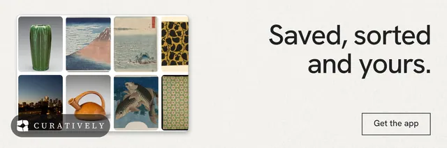 X header for Curatively: "Saved, sorted and yours." Editorial style, right layout, light palette in white, grey.