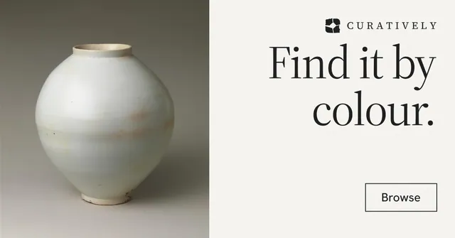 Social ad for Curatively: "Find it by colour." Editorial style, right layout, light palette in white, grey.