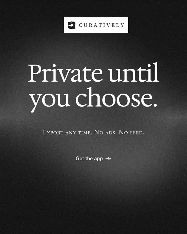Instagram portrait post for Curatively: "Private until you choose." Minimal luxury style, smallcaps layout, dark palette in black, grey.