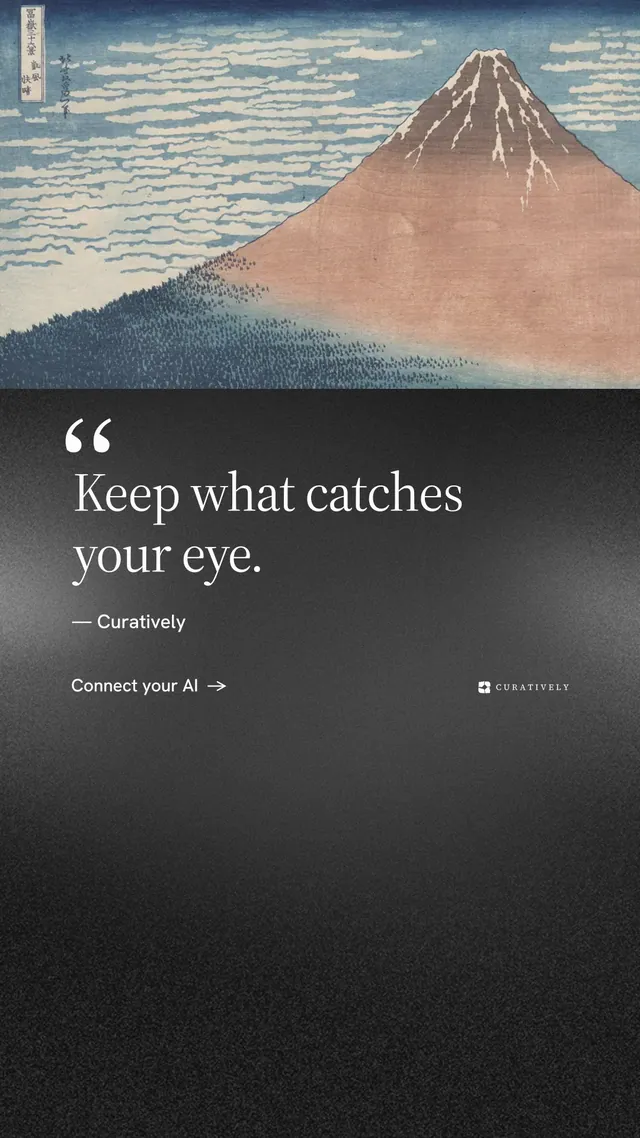Instagram story for Curatively: "It catalogues itself." Minimal luxury style, quote layout, dark palette in grey, black.