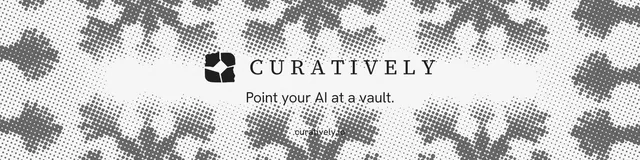LinkedIn banner for Curatively: "Point your AI at a vault." Swiss style, end card layout, light palette in grey, white.