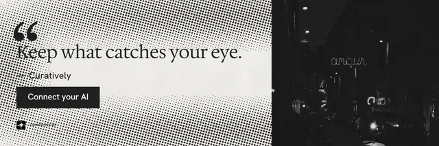 X header for Curatively: "Point your AI at a vault." Retro print style, quote layout, light palette in grey, white, black.