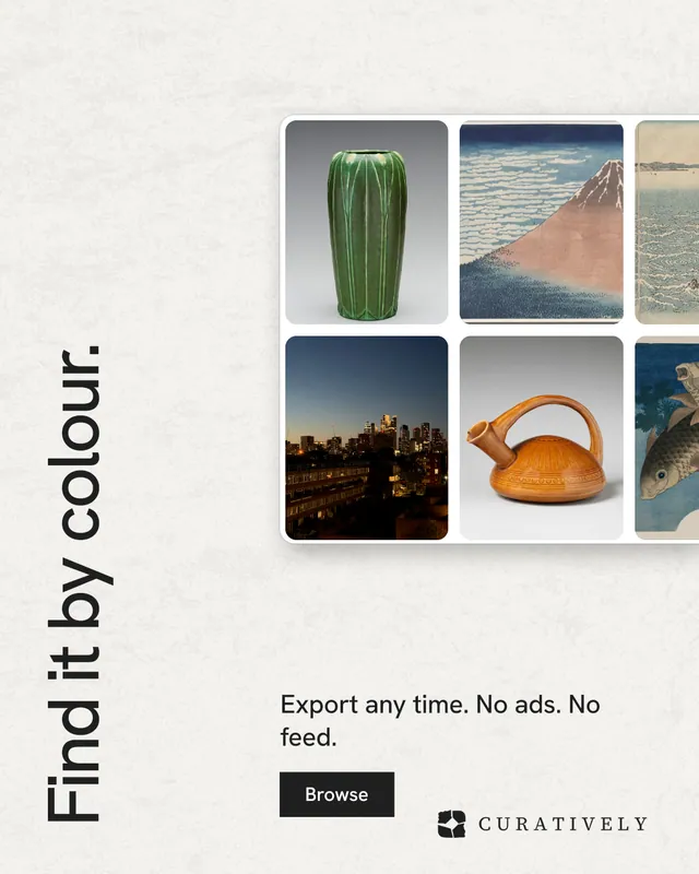 Instagram portrait post for Curatively: "Find it by colour." Swiss style, vertical layout, light palette in white, grey.