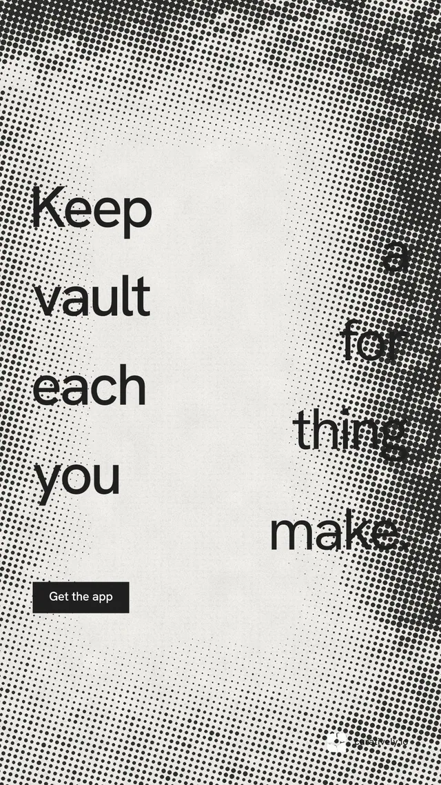 Instagram story for Curatively: "Keep a vault for each thing you make." Swiss style, stacked layout, light palette in grey, white.