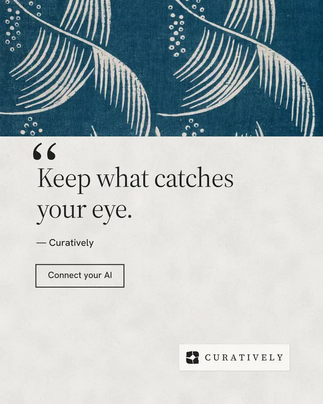 Instagram portrait post for Curatively: "Find it by colour." Editorial style, quote layout, light palette in white, blue, grey.