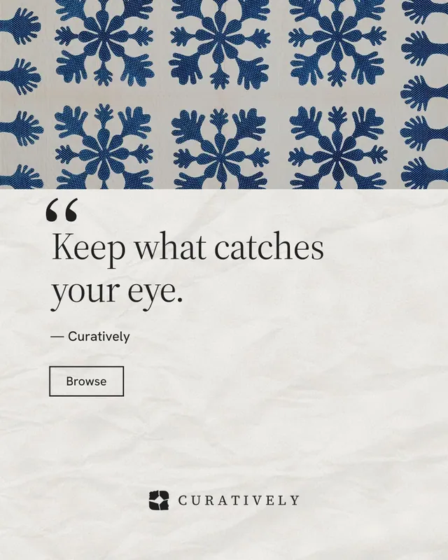 Instagram portrait post for Curatively: "Find it by colour." Editorial style, quote layout, light palette in white, grey.