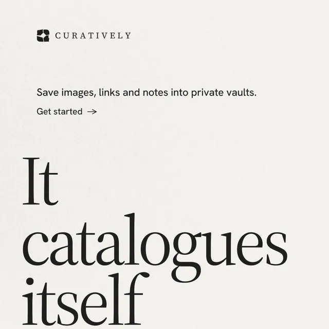 Instagram post for Curatively: "Find it by colour." Minimal luxury style, oversized layout, light palette in white, grey.