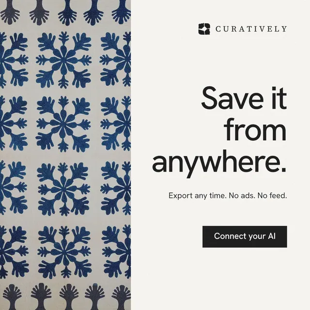 Instagram post for Curatively: "Save it from anywhere." Swiss style, right layout, light palette in white, grey.