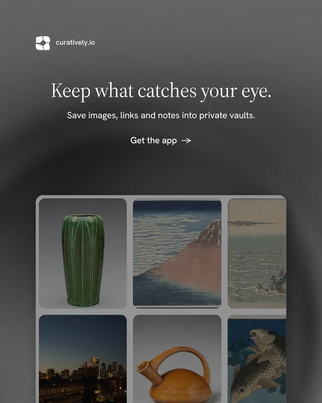 Instagram portrait post for Curatively: "Keep what catches your eye." Minimal luxury style, centred layout, dark palette in grey, black.