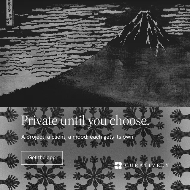 Instagram post for Curatively: "Private until you choose." Editorial style, bottom layout, dark palette in grey, black.