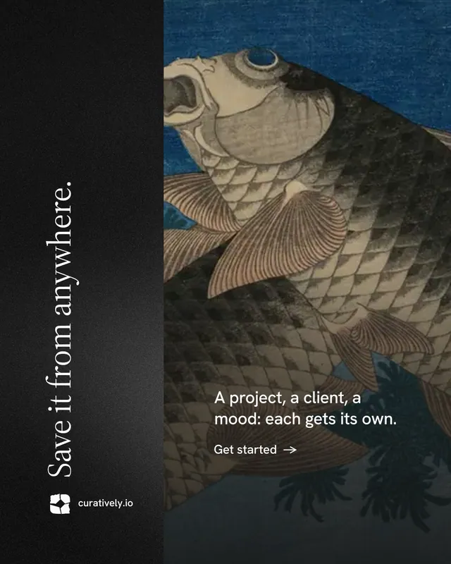 Instagram portrait post for Curatively: "Save it from anywhere." Minimal luxury style, vertical layout, dark palette in black, blue, grey.