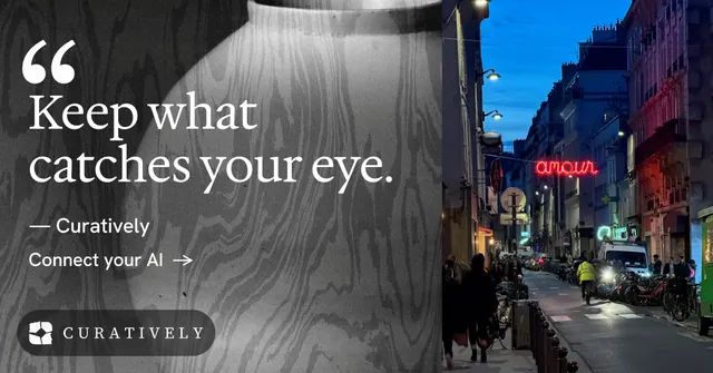 Social ad for Curatively: "All of it, in one grid." Minimal luxury style, quote layout, dark palette in grey, black, blue.