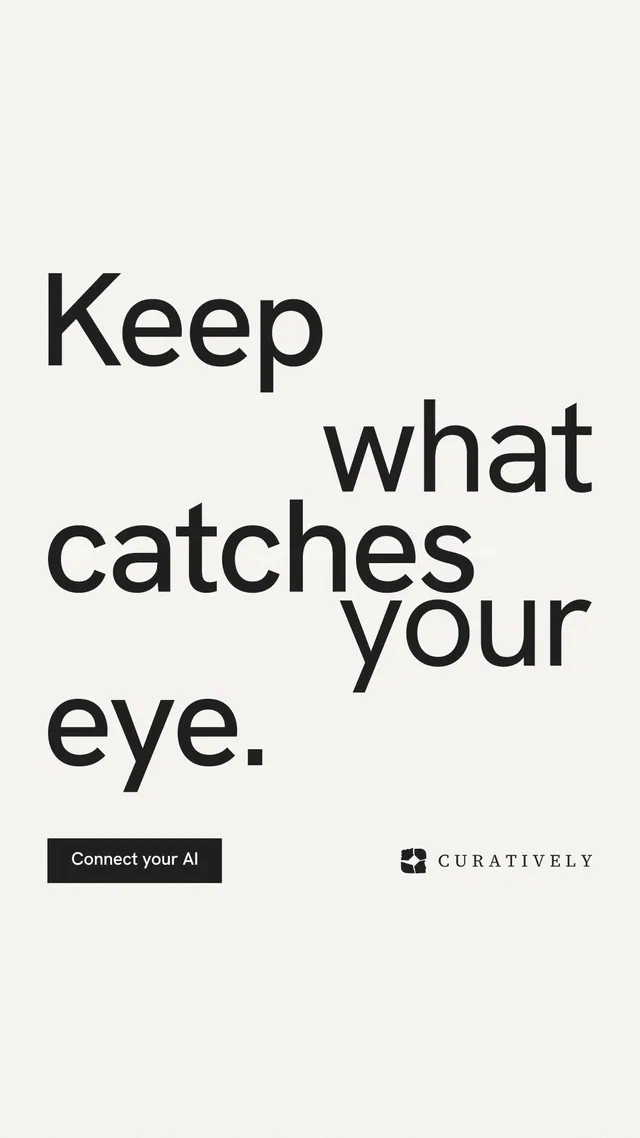 Instagram story for Curatively: "Keep what catches your eye." Swiss style, stacked layout, light palette in white, grey.