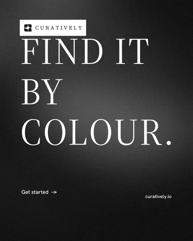 Instagram portrait post for Curatively: "Find it by colour." Minimal luxury style, poster layout, dark palette in black, grey.