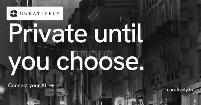 Social ad for Curatively: "Private until you choose." Minimal luxury style, poster layout, dark palette in black, grey.