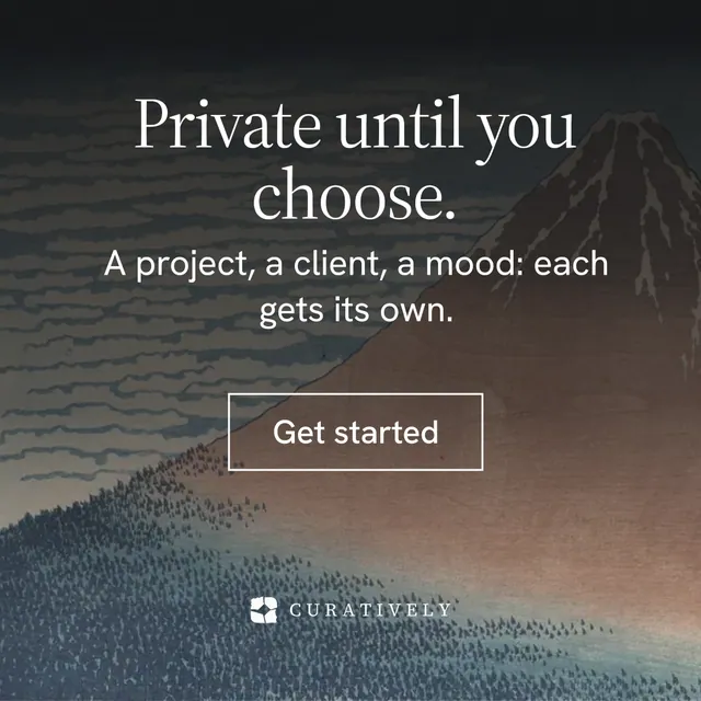 Instagram post for Curatively: "Private until you choose." Editorial style, skeleton layout, dark palette in grey, black.