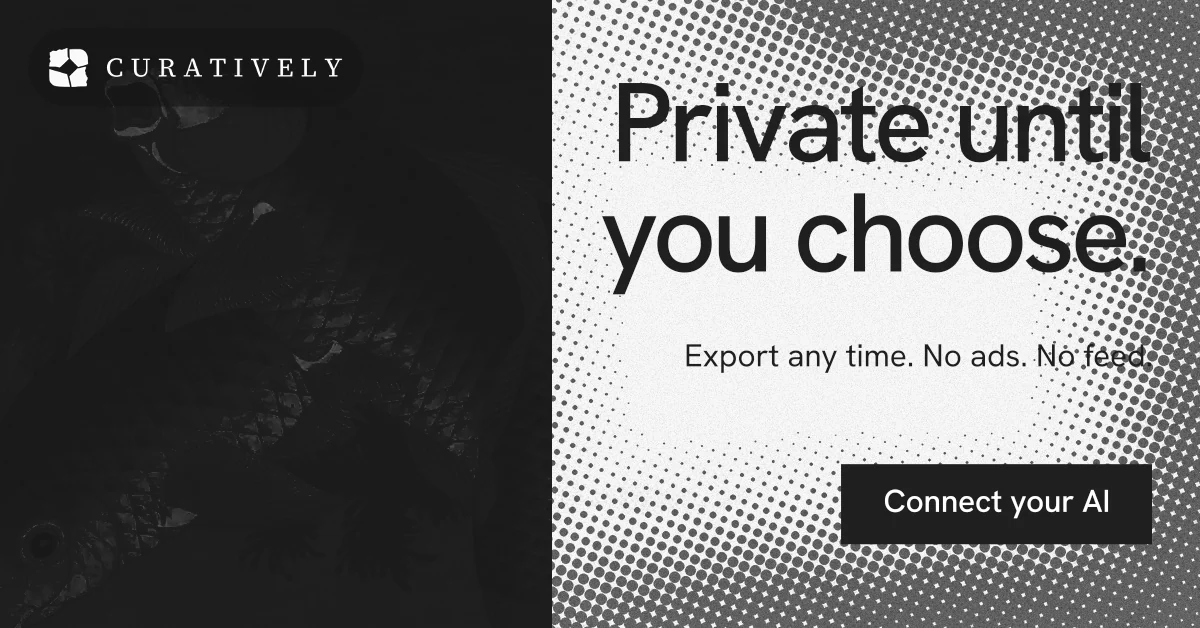 Social ad for Curatively: "Private until you choose." Swiss style, right layout, dark palette in white, grey, black.