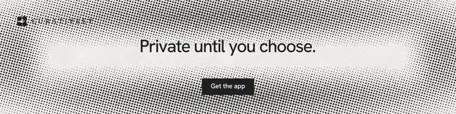 LinkedIn banner for Curatively: "Private until you choose." Swiss style, centred layout, light palette in grey, white.