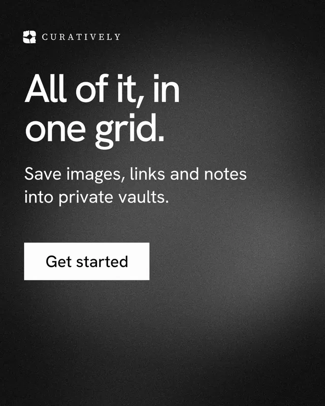 Instagram portrait post for Curatively: "All of it, in one grid." Swiss style, skeleton layout, dark palette in black, grey.