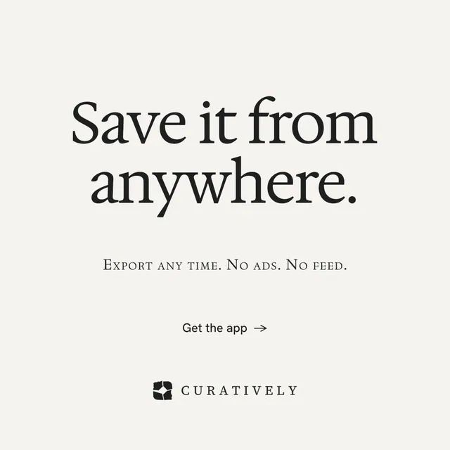 Instagram post for Curatively: "Save it from anywhere." Minimal luxury style, smallcaps layout, light palette in white, grey.