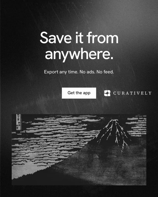 Instagram portrait post for Curatively: "Save it from anywhere." Swiss style, centred layout, dark palette in black, grey.