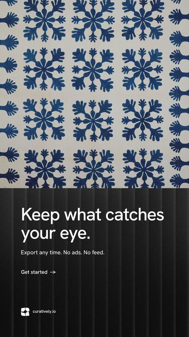 Instagram story for Curatively: "Keep what catches your eye." Minimal luxury style, bottom layout, dark palette in black, grey, blue.