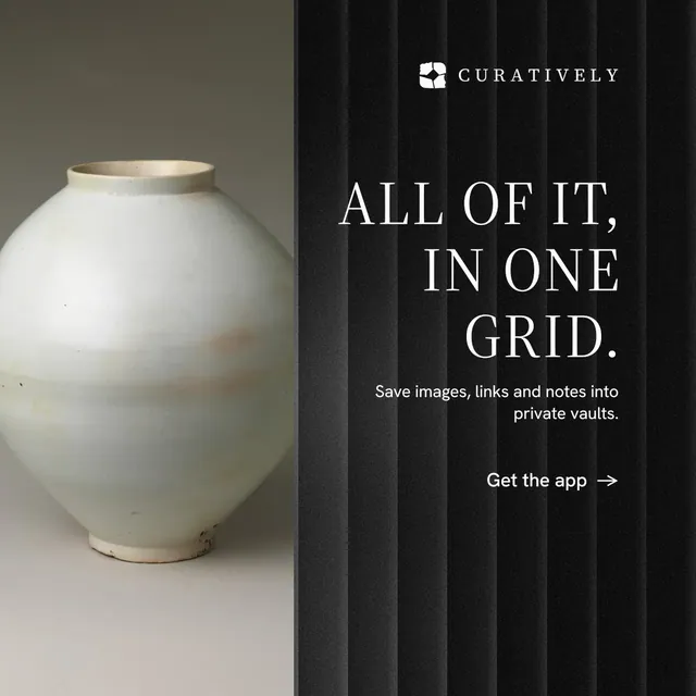 Instagram post for Curatively: "All of it, in one grid." Minimal luxury style, right layout, dark palette in black, grey.