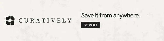LinkedIn banner for Curatively: "Save it from anywhere." Swiss style, logo hero layout, light palette in white.