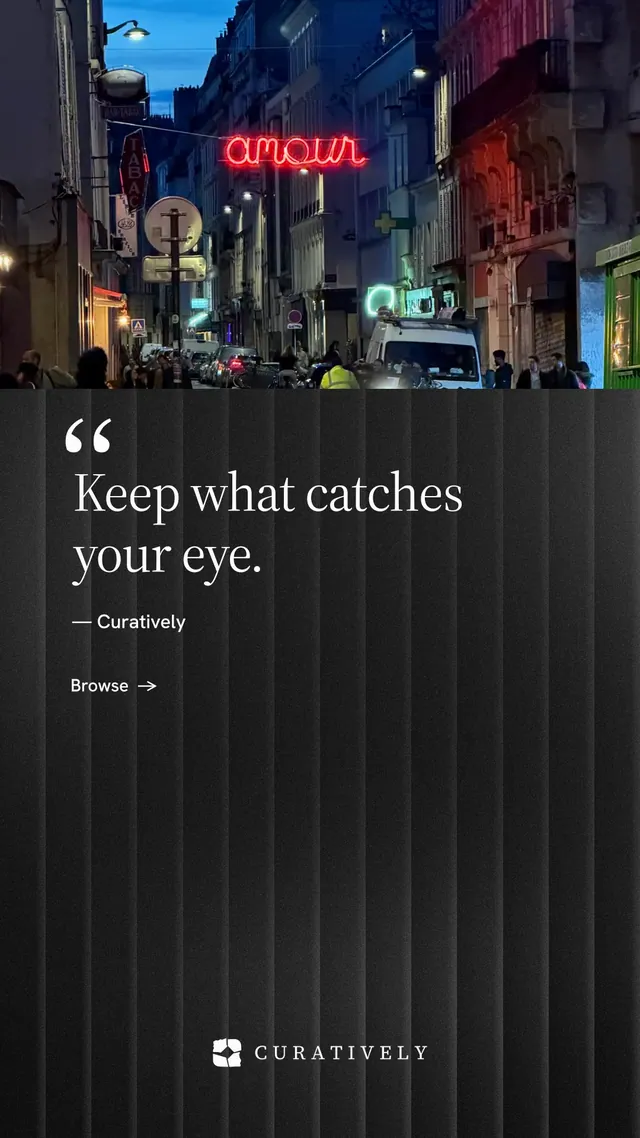 Instagram story for Curatively: "All of it, in one grid." Minimal luxury style, quote layout, dark palette in black, grey.