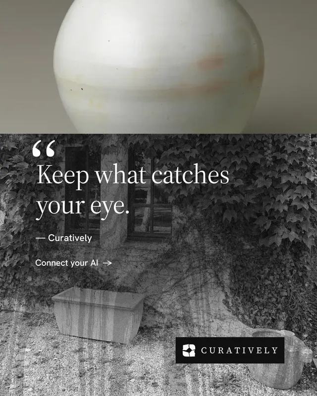 Instagram portrait post for Curatively: "Keep what catches your eye." Minimal luxury style, quote layout, dark palette in black, grey.