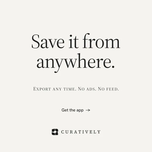 Instagram post for Curatively: "Save it from anywhere." Editorial style, smallcaps layout, light palette in white.