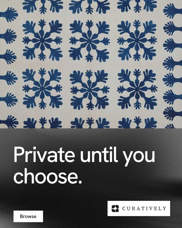 Instagram portrait post for Curatively: "Private until you choose." Swiss style, bottom layout, light palette in grey, black.