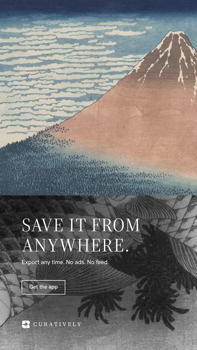 Instagram story for Curatively: "Save it from anywhere." Editorial style, bottom layout, light palette in grey, black.