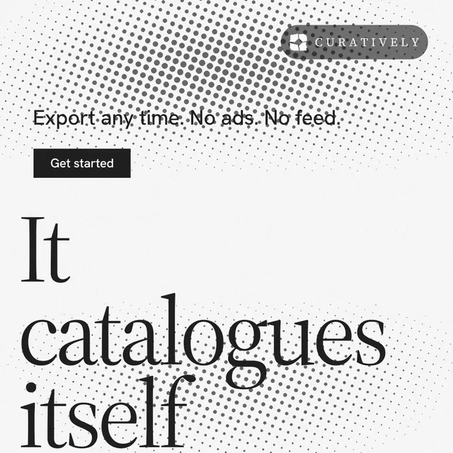 Instagram post for Curatively: "Keep what catches your eye." Split block style, oversized layout, light palette in white, grey.