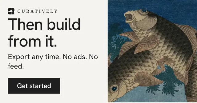 Social ad for Curatively: "Then build from it." Swiss style, skeleton layout, light palette in white, blue, grey.