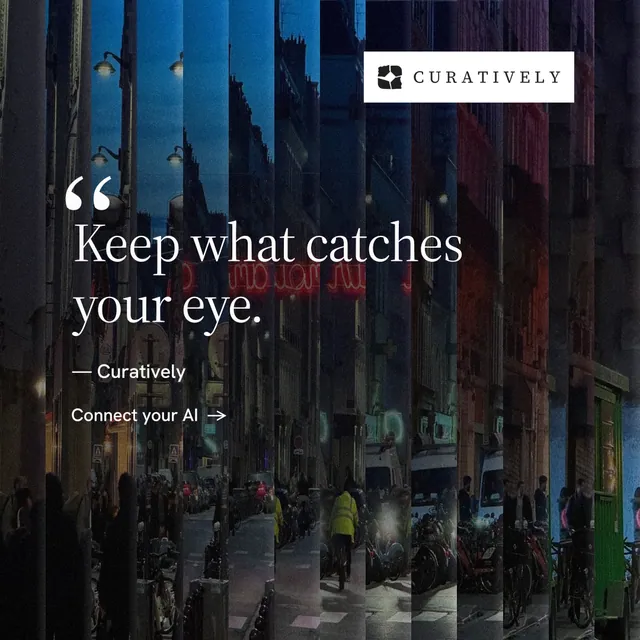 Instagram post for Curatively: "Find it by colour." Minimal luxury style, quote layout, dark palette in black, blue.