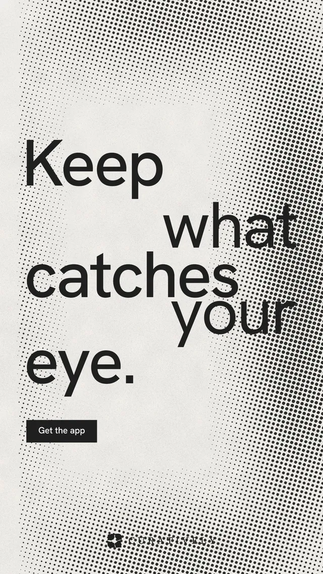Instagram story for Curatively: "Keep what catches your eye." Retro print style, stacked layout, light palette in grey, white.