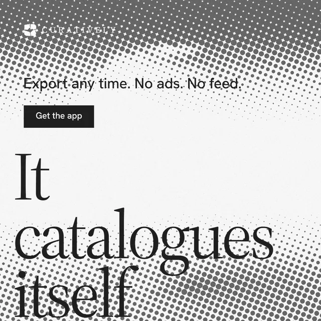 Instagram post for Curatively: "Find it by colour." Split block style, oversized layout, light palette in white, grey.