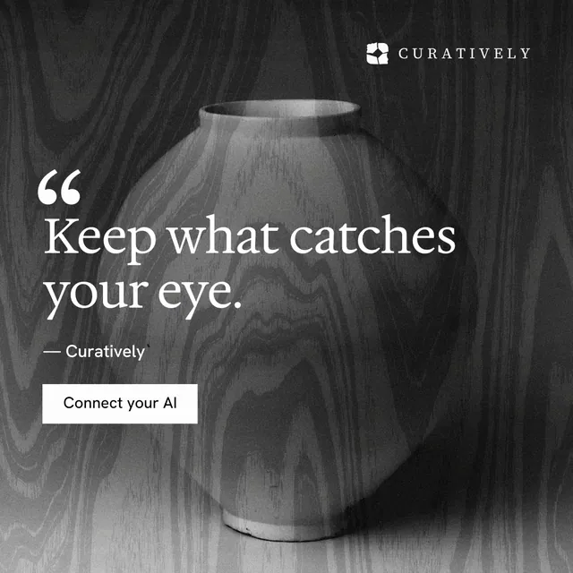 Instagram post for Curatively: "Saved, sorted and yours." Swiss style, quote layout, dark palette in grey, black.
