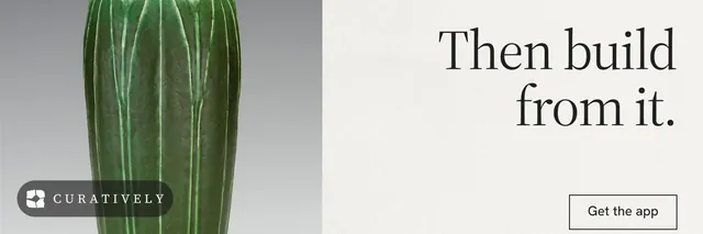 X header for Curatively: "Then build from it." Editorial style, right layout, light palette in grey, white.