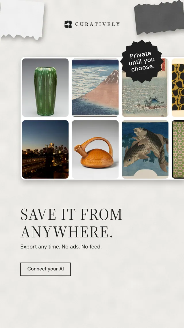 Instagram story for Curatively: "Save it from anywhere." Editorial style, sticker layout, light palette in white, grey.
