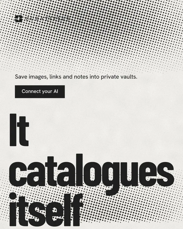 Instagram portrait post for Curatively: "Find it by colour." Retro print style, oversized layout, light palette in grey, white.